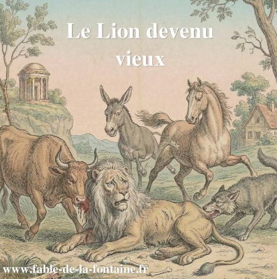 Illustration de la fable Le Lion devenu vieux de Jean de La Fontaine