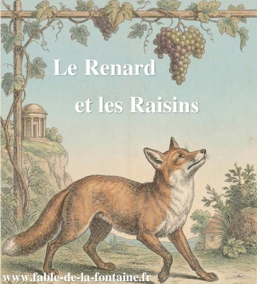 Illustration de la fable Le Renard et les Raisins de Jean de La Fontaine